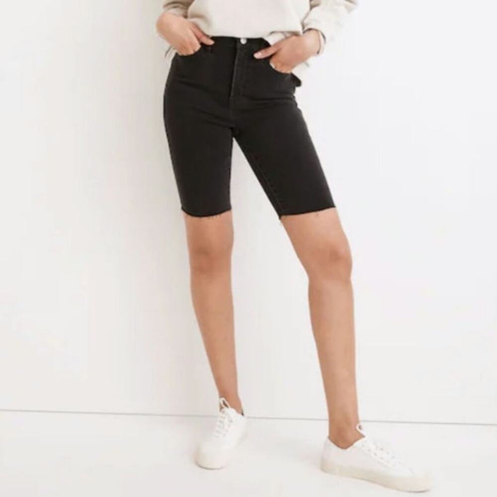 Madewell NWT Road Tripper Biker Shorts Black High Rise Raw Hem Casual 30 - Picture 11 of 12